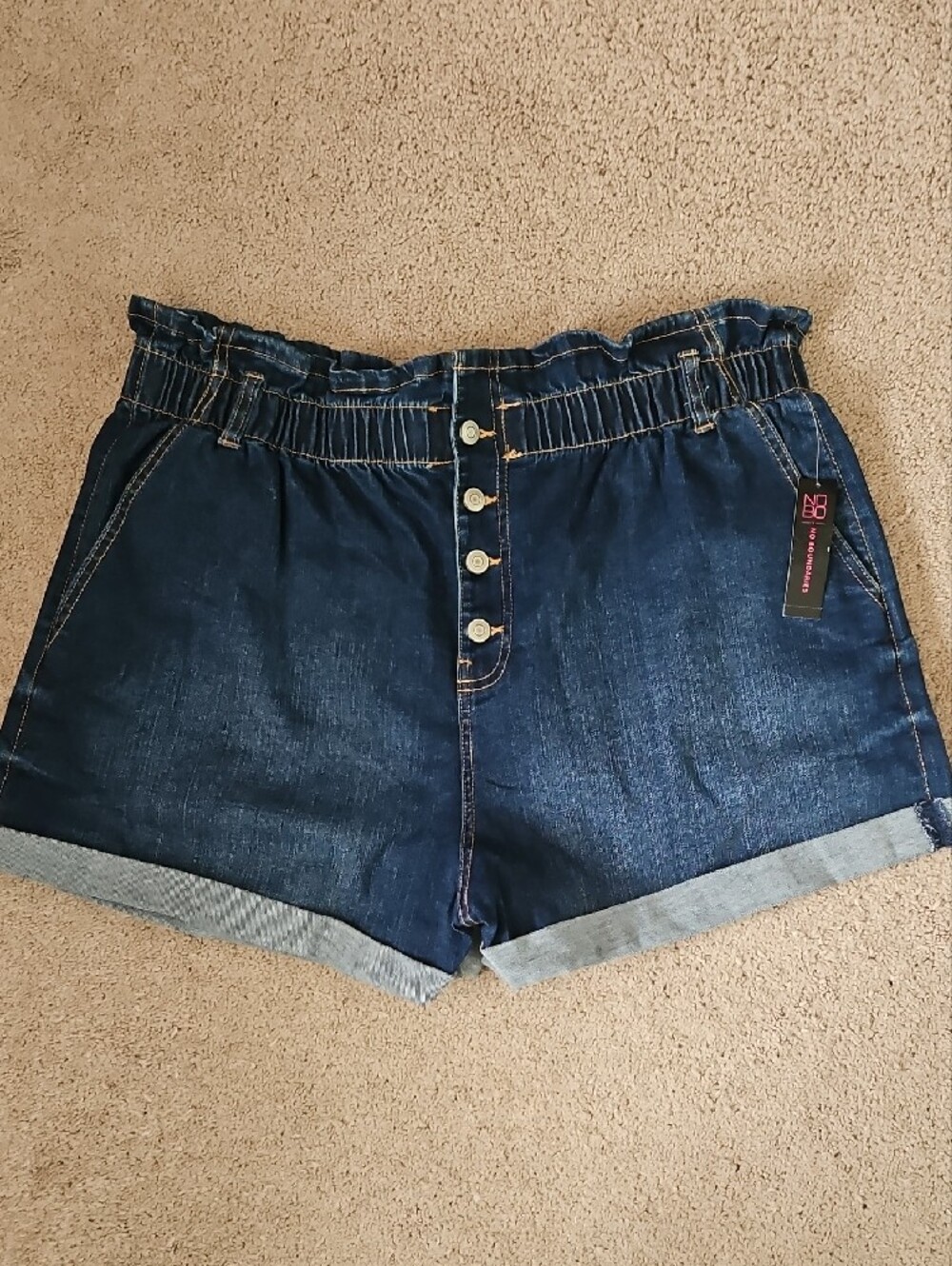 No Boundaries Dark Blue High Waist Paperbag Denim Shorts